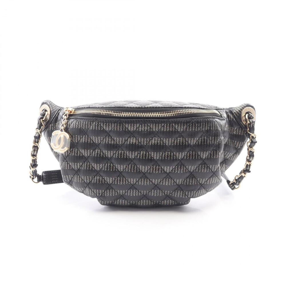 Chanel MatelassΓ© Waist Bag/Body Bag/Handbag, Leather, Women's, Black (AS0836)